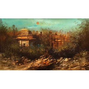 A. Q. Arif, 24 x 42 Inch, Oil on Canvas, Cityscape Painting, AC-AQ-423